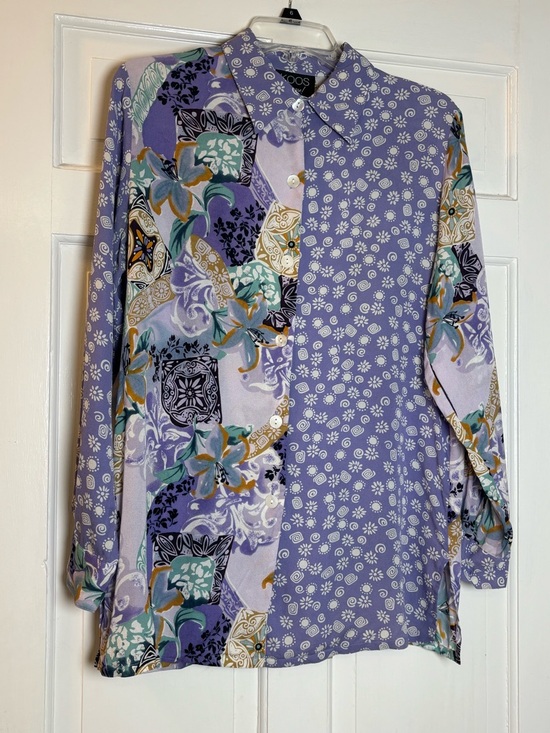 Koos Of Course Tops - 100% Silk Koos Lavender Patterned Button-Up Blouse